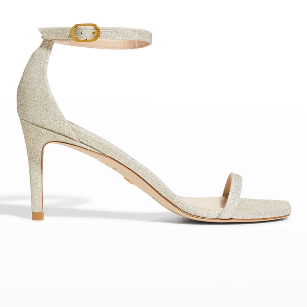 STUART WEITZMAN Nudistcurve Glitter High-Heel Sandals 9